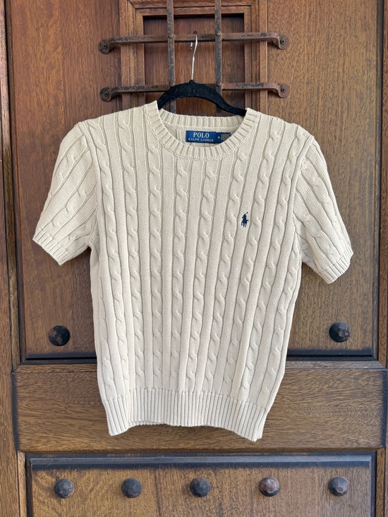 Polo Ralph Lauren Sweaters - Polo by Ralph Lauren Greenish Beige Cable-Knit Short Sleeve Sweater Size M